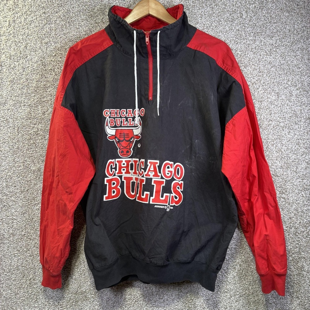 Vintage Chicago Bulls Jacket Mens Large Black Red NBA Basketball Hummer 90s